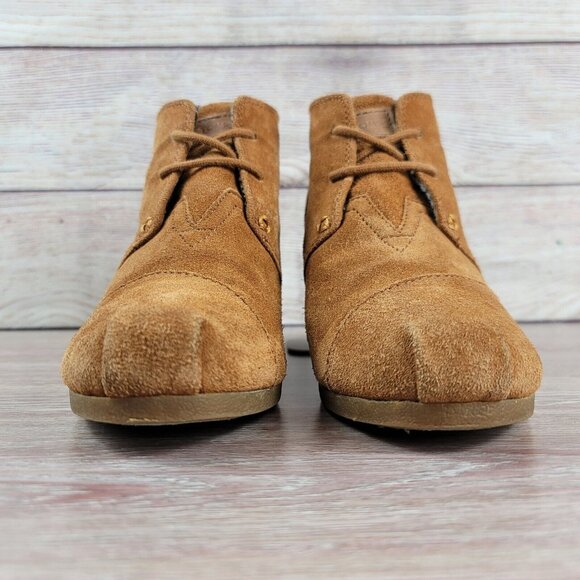Toms Desert Hidden Wedge Ankle Booties Women's Size 8 Suede Lace Heel Shoes - Picture 4 of 11
